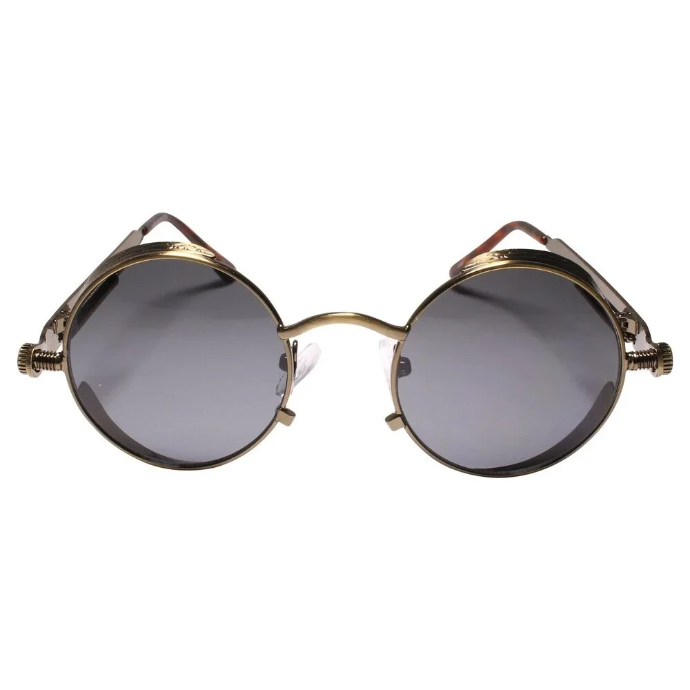 Brown Steampunk Sunglasses w/ Side Shield Mysterious Edgy Fashion Round Goggles